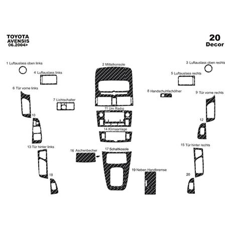 Meriç® Toyota Avensis Ön Torpido Kaplama 20 Parça 2004-2005