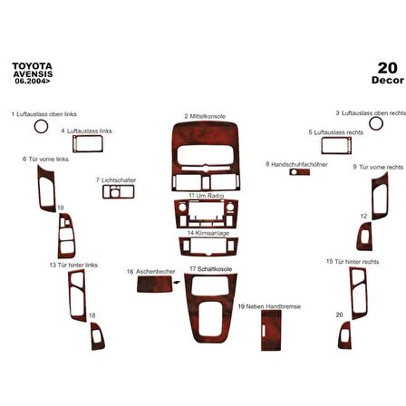 Meriç® Toyota Avensis Ön Torpido Kaplama 20 Parça 2004-2005