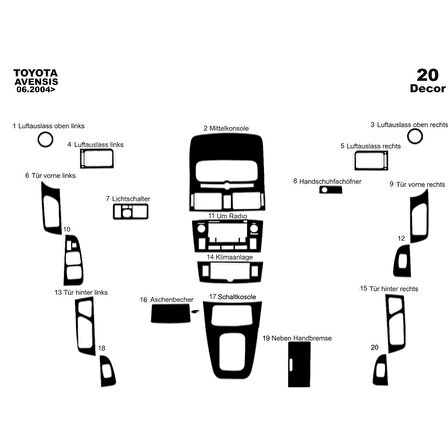 Meriç® Toyota Avensis Ön Torpido Kaplama 20 Parça 2004-2005