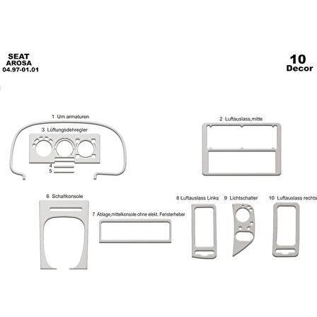 Meriç® Seat Arosa Ön Torpido Kaplama 10 Parça 1997-2001
