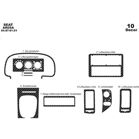 Meriç® Seat Arosa Ön Torpido Kaplama 10 Parça 1997-2001