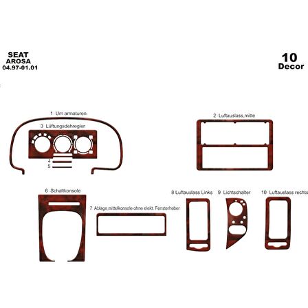 Meriç® Seat Arosa Ön Torpido Kaplama 10 Parça 1997-2001