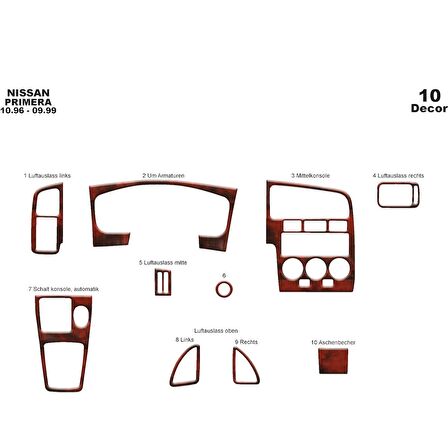 Meriç® Nissan Primera Ön Torpido Kaplama 10 Parça 1996-1999