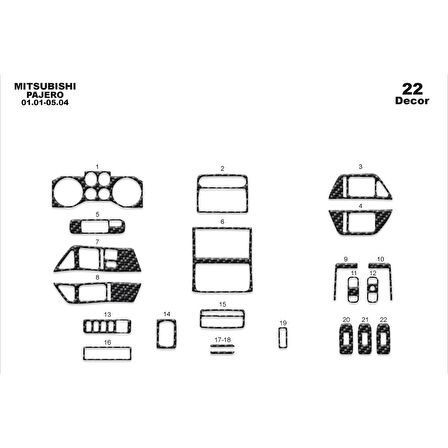 Meriç® Mitsubishi Pajero Ön Torpido Kaplama 22 P. 2001-2004
