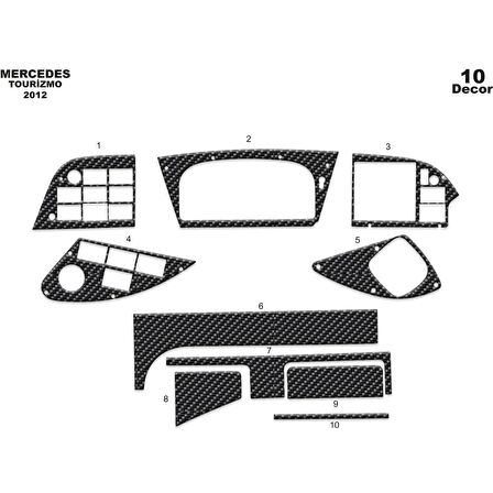 Meriç® Mercedes Tourismo Ön Torpido Kaplama 10 Parça 2012-›