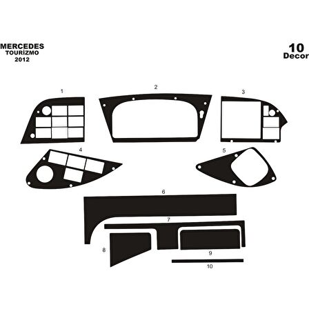 Meriç® Mercedes Tourismo Ön Torpido Kaplama 10 Parça 2012-›