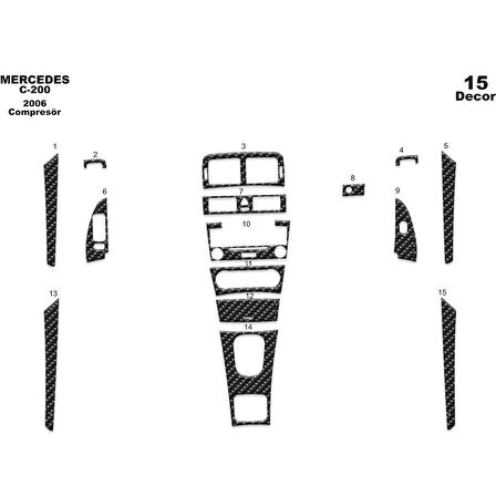 Meriç® Mercedes C200 Komp. Ön Torpido Kaplama 15 Parça 2006-2011
