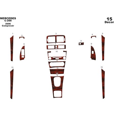 Meriç® Mercedes C200 Komp. Ön Torpido Kaplama 15 Parça 2006-2011