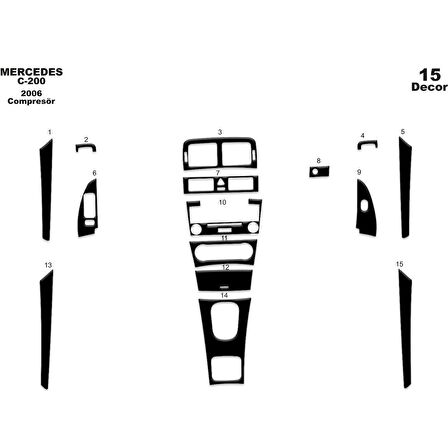 Meriç® Mercedes C200 Komp. Ön Torpido Kaplama 15 Parça 2006-2011