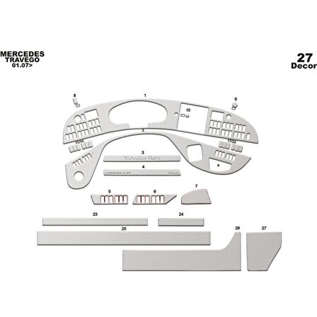Meriç® Mercedes Travego Ön Torpido Kaplama 27 Parça 2005-2010