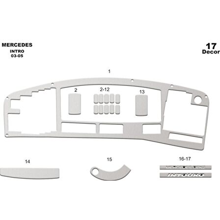 Meriç® Mercedes Intro Ön Torpido Kaplama 17 Parça 2003-2005
