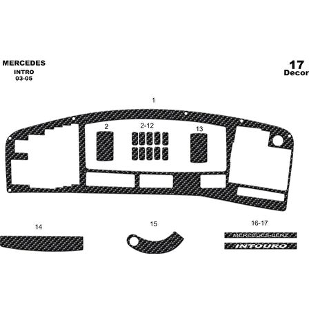 Meriç® Mercedes Intro Ön Torpido Kaplama 17 Parça 2003-2005