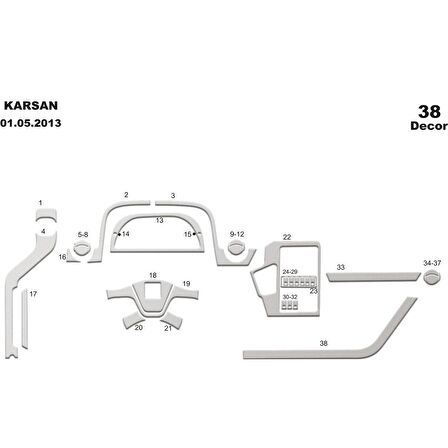 Meriç® Peugeot Karsan Jest Ön Torpido Kaplama 38 Parça 2013-›
