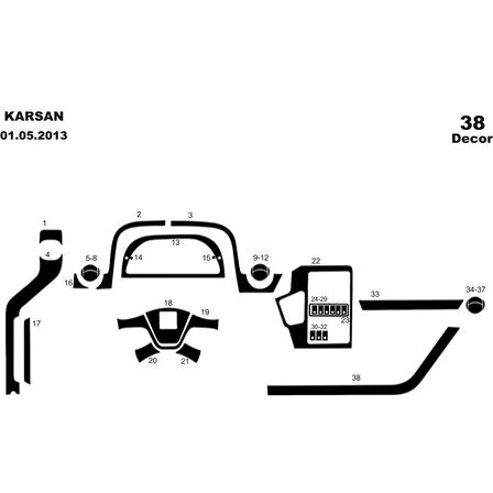 Meriç® Peugeot Karsan Jest Ön Torpido Kaplama 38 Parça 2013-›