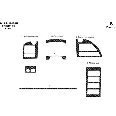 Meriç® Mitsubishi Prestige Delux Ön Torpido Kaplama 8 Parça 2008-2010