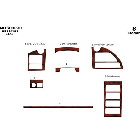 Meriç® Mitsubishi Prestige Delux Ön Torpido Kaplama 8 Parça 2008-2010