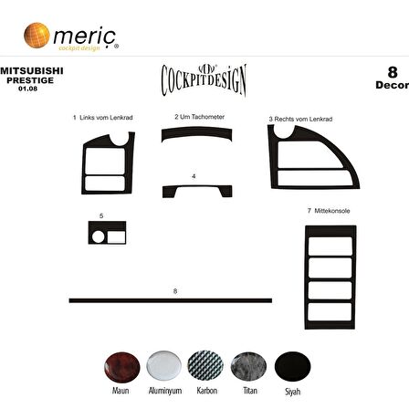 Meriç® Mitsubishi Prestige Delux Ön Torpido Kaplama 8 Parça 2008-2010