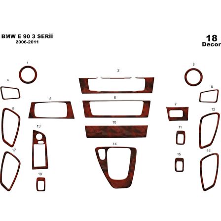 Meriç® Bmw 3 E90 Ön Torpido Kaplama 18 Parça 2006-2011