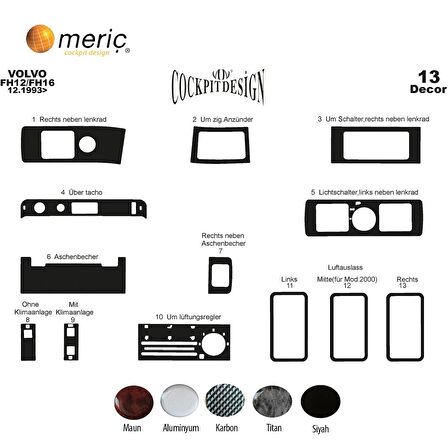 Meriç® Volvo FH 12/16 Ön Torpido Kaplama 13 Parça 1993-2002