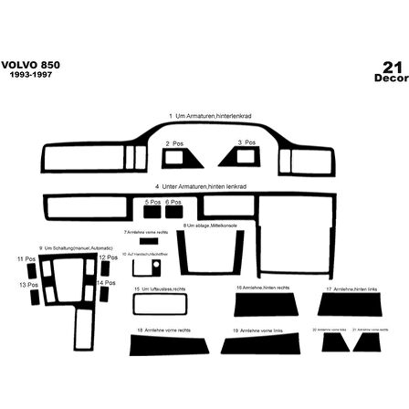 Meriç® Volvo 850 Ön Torpido Kaplama 21 Parça 1993-1997