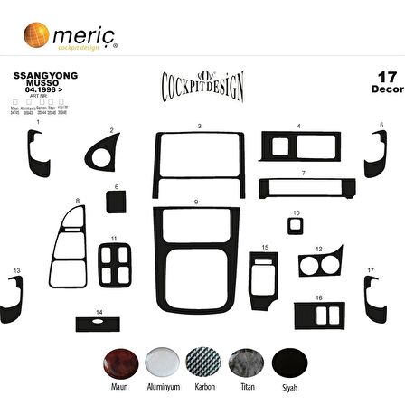 Meriç® Ssangyong Musso Ön Torpido Kaplama 17 Parça 1996-1999