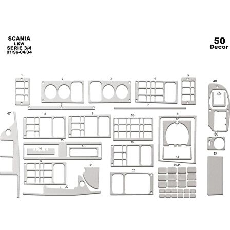 Meriç® Scania LKW 3/4 Ön Torpido Kaplama 50 Parça 1996-2004
