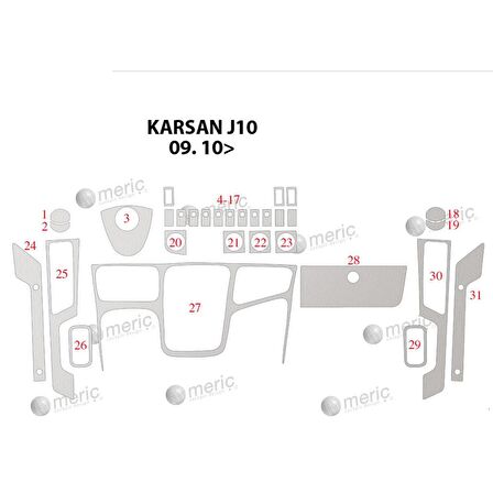 Meriç® Peugeot Karsan J10 Ön Torpido Kaplama 31 Parça 2010-›