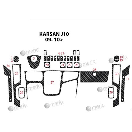 Meriç® Peugeot Karsan J10 Ön Torpido Kaplama 31 Parça 2010-›