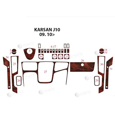 Meriç® Peugeot Karsan J10 Ön Torpido Kaplama 31 Parça 2010-›
