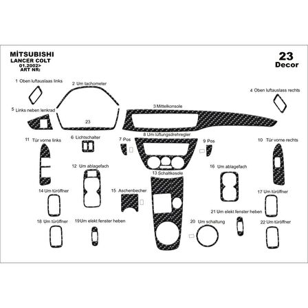 Meriç® Mitsubishi Lancer Ön Torpido Kaplama 23 Parça 2002-2009