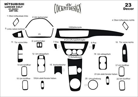 Meriç® Mitsubishi Lancer Ön Torpido Kaplama 23 Parça 2002-2009