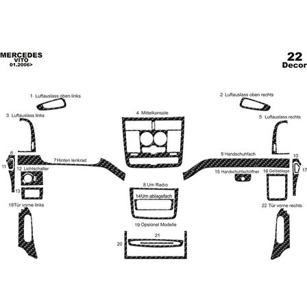 Meriç® Mercedes Vito Ön Torpido Kaplama 22 Parça 2006-2016