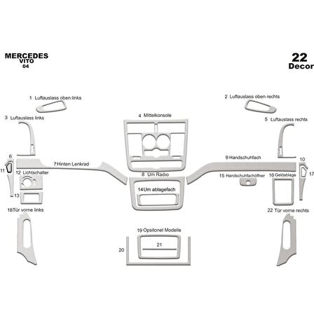 Meriç® Mercedes Vito Ön Torpido Kaplama 22 Parça 2004-2006