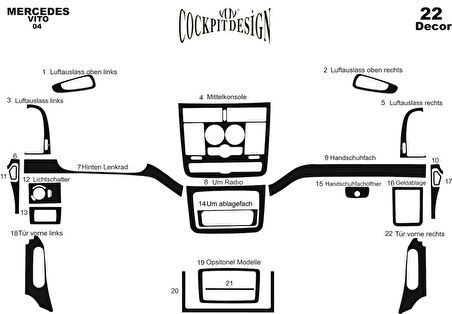 Meriç® Mercedes Vito Ön Torpido Kaplama 22 Parça 2004-2006