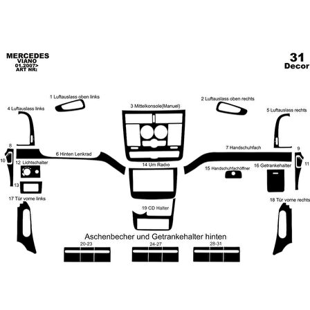 Meriç® Mercedes Viano Manuel Ön Torpido Kaplama 31 Parça 2006-›