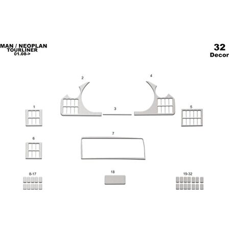 Meriç® Man Tourliner Ön Torpido Kaplama 32 Parça 2008-›