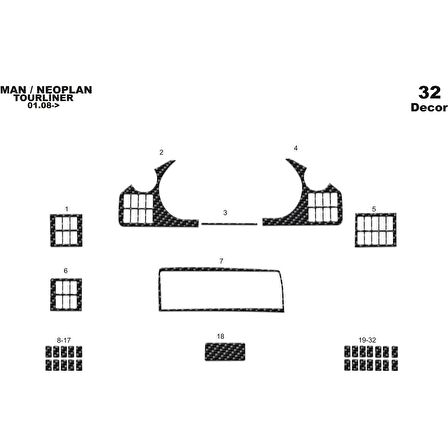 Meriç® Man Tourliner Ön Torpido Kaplama 32 Parça 2008-›