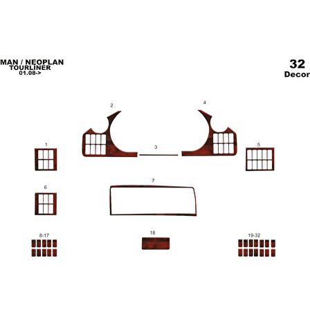 Meriç® Man Tourliner Ön Torpido Kaplama 32 Parça 2008-›