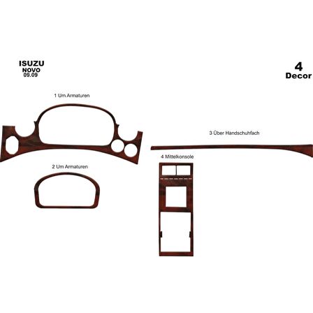 Meriç® Isuzu Novo Ön Torpido Kaplama 4 Parça 2009-2011