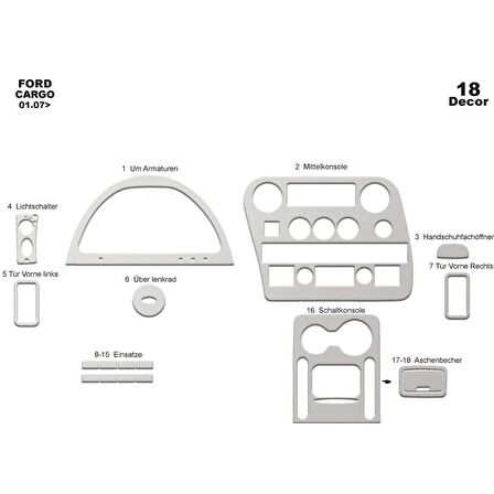 Meriç® Ford Cargo 1838T Ön Torpido Kaplama 18 Parça 2007-2015