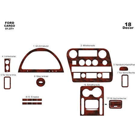 Meriç® Ford Cargo 1838T Ön Torpido Kaplama 18 Parça 2007-2015