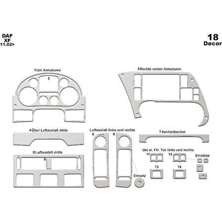 Meriç® Daf Xf Ön Torpido Kaplama 18 Parça 2002-2005