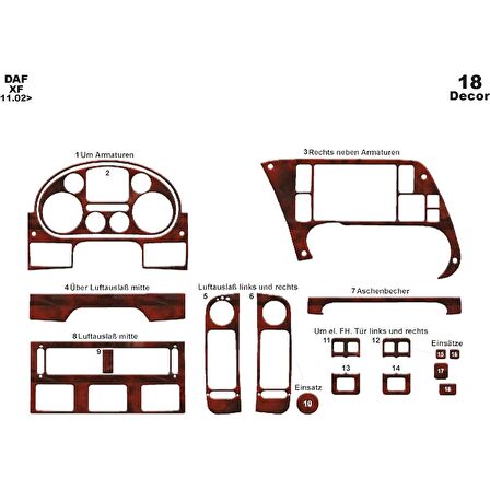 Meriç® Daf Xf Ön Torpido Kaplama 18 Parça 2002-2005