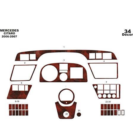 Meriç® Mercedes Citaro Ön Torpido Kaplama 34 Parça 2006-2007
