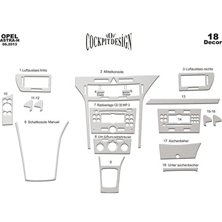 Meriç® Opel Astra H Ön Torpido Kaplama 18 Parça 2004-2015