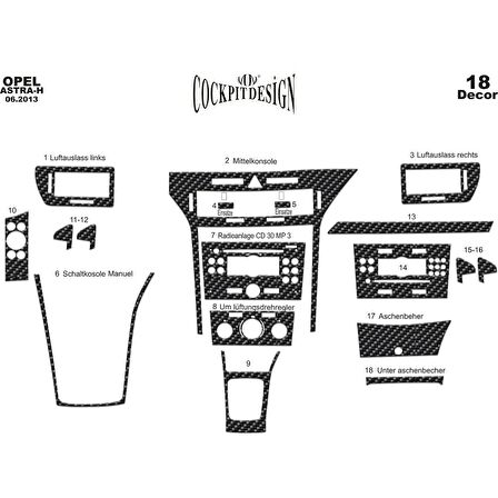 Meriç® Opel Astra H Ön Torpido Kaplama 18 Parça 2004-2015