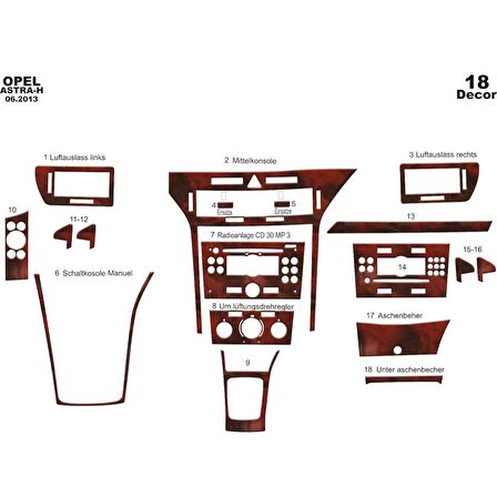 Meriç® Opel Astra H Ön Torpido Kaplama 18 Parça 2004-2015