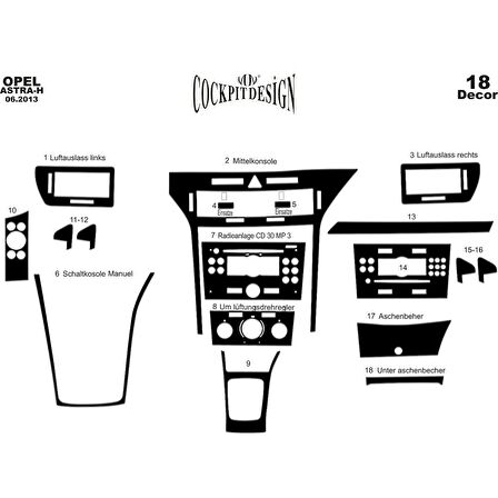 Meriç® Opel Astra H Ön Torpido Kaplama 18 Parça 2004-2015