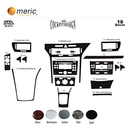 Meriç® Opel Astra H Ön Torpido Kaplama 18 Parça 2004-2015