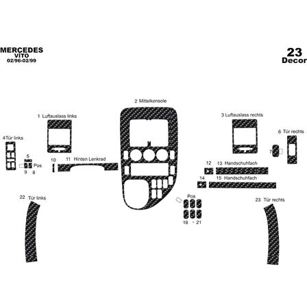Meriç® Mercedes Vito Panelvan Ön Torpido Kaplama 23 Parça 1996-1999